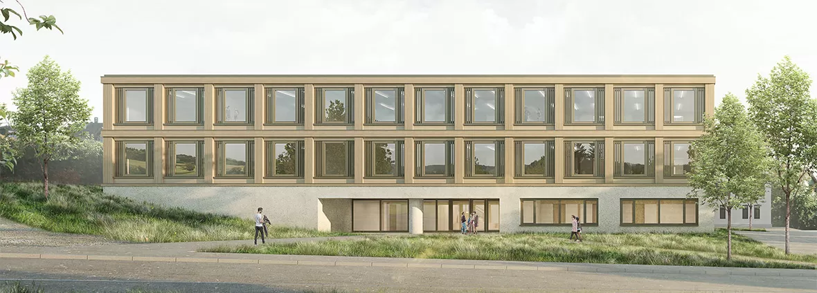 Rechteckiges Geb&auml;ude mit vielen Fenstern