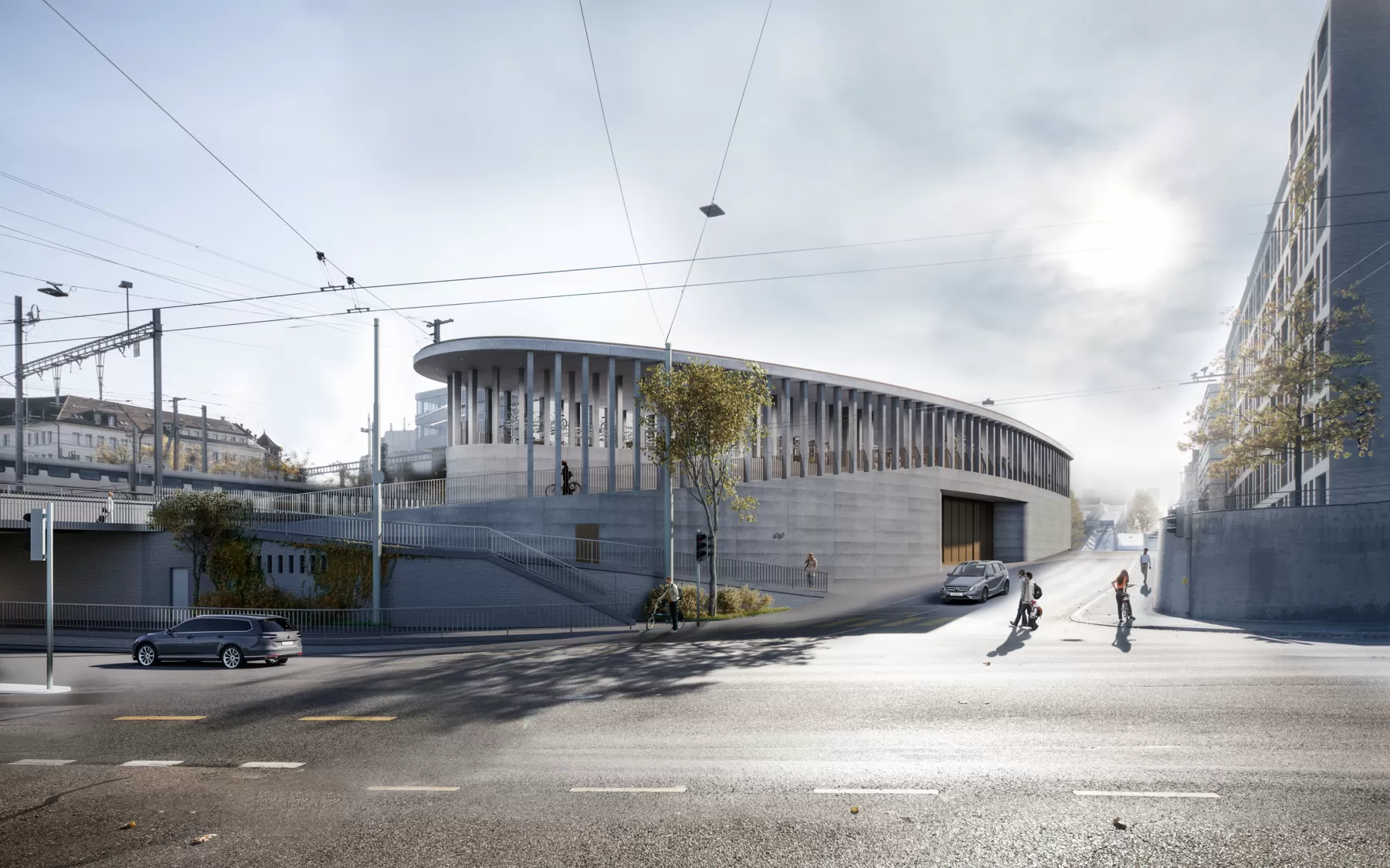Platz mit Geb&auml;ude im Hintergrund